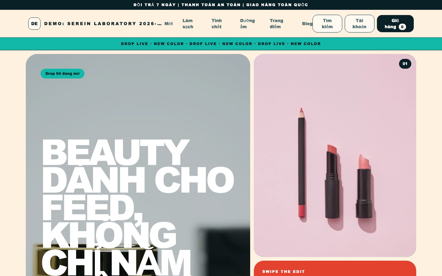 Ảnh chụp thực tế giao diện Beauty Social Drop