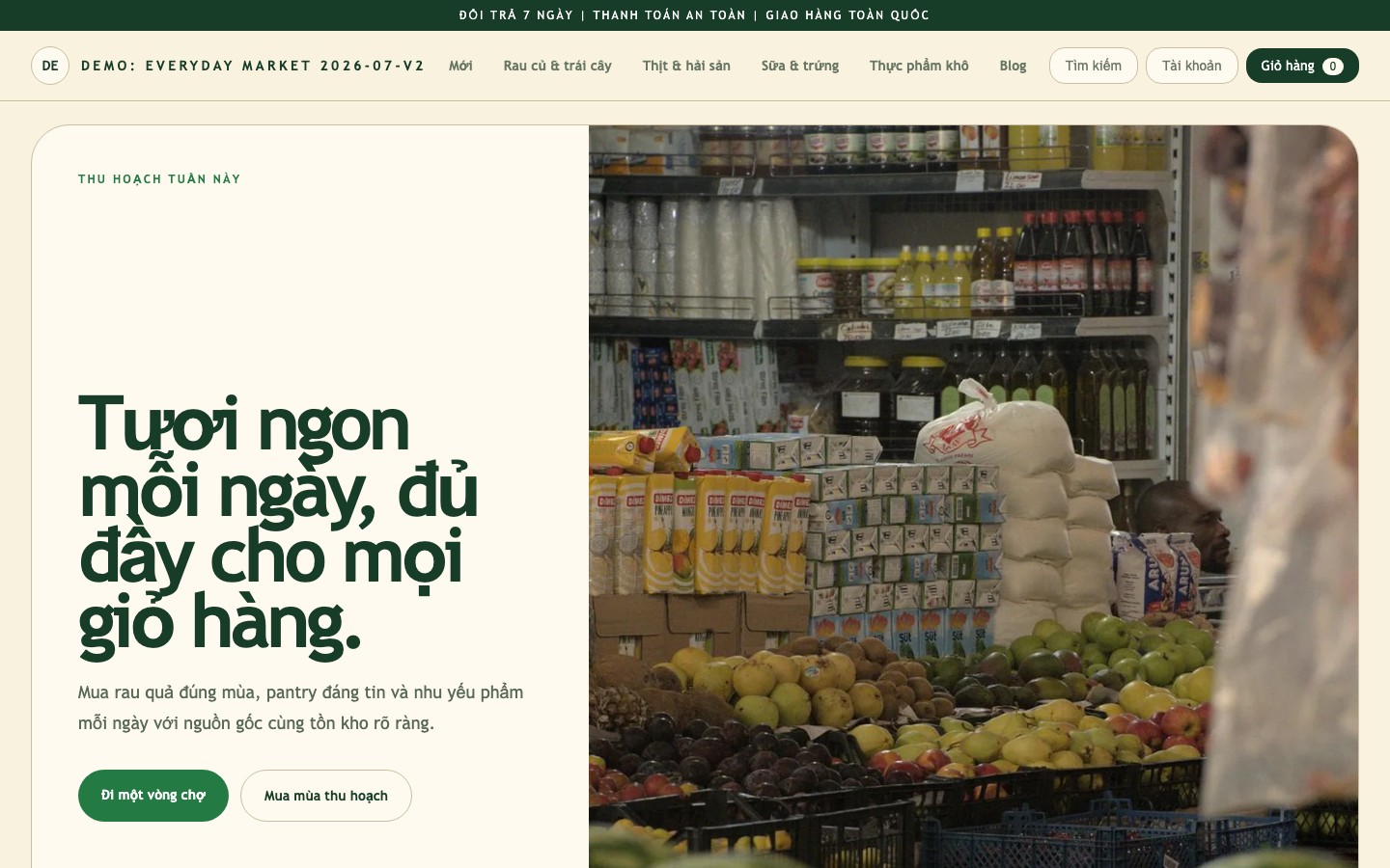 Ảnh chụp thực tế giao diện Supermarket Fresh Market