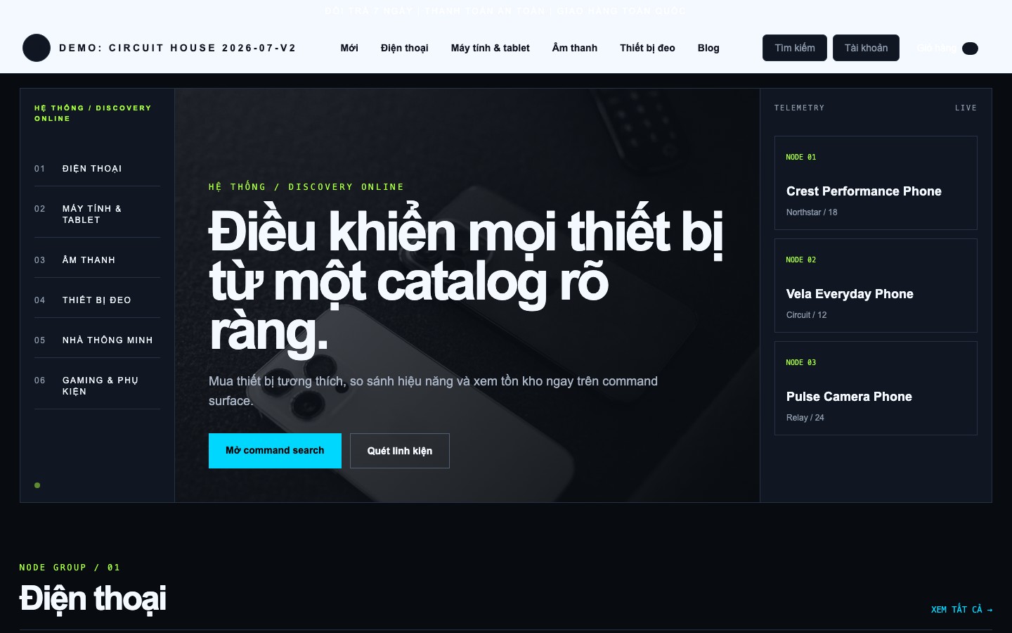 Ảnh chụp thực tế giao diện Technology Neon Command